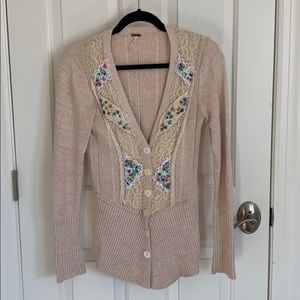 Free People Sequin & Lace Cardigan